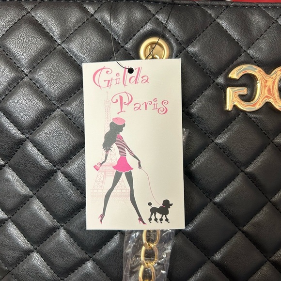 Gilda ParisElegant Black Quilted Tote Bag with Gold Accents - Picture 4 of 11